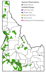 Idaho map with highlighted range along western side of state